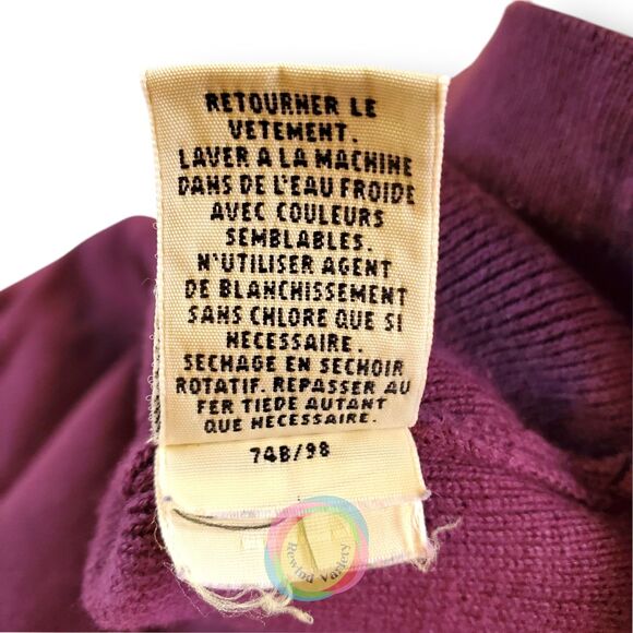 Vintage 80s Eddie Bauer Cotton Knit Sweater Made in UK Purple Boxy Pocket - Picture 8 of 11